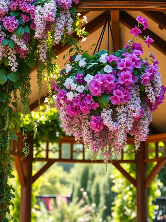 colorful blooms in baskets