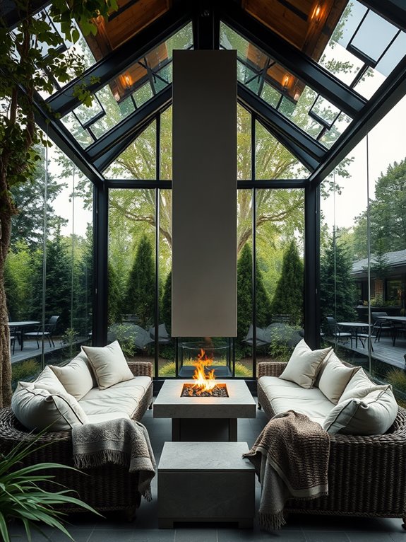 cozy glass fireplace gazebo