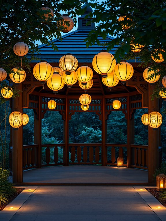 festive paper lanterns glow