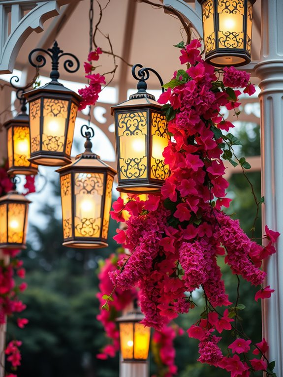 floral adorned glowing lanterns