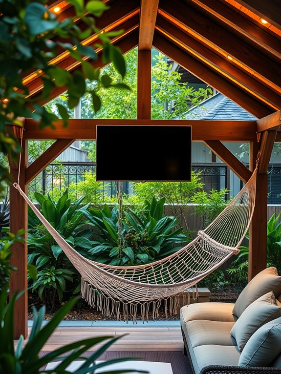 hammock lounging with television