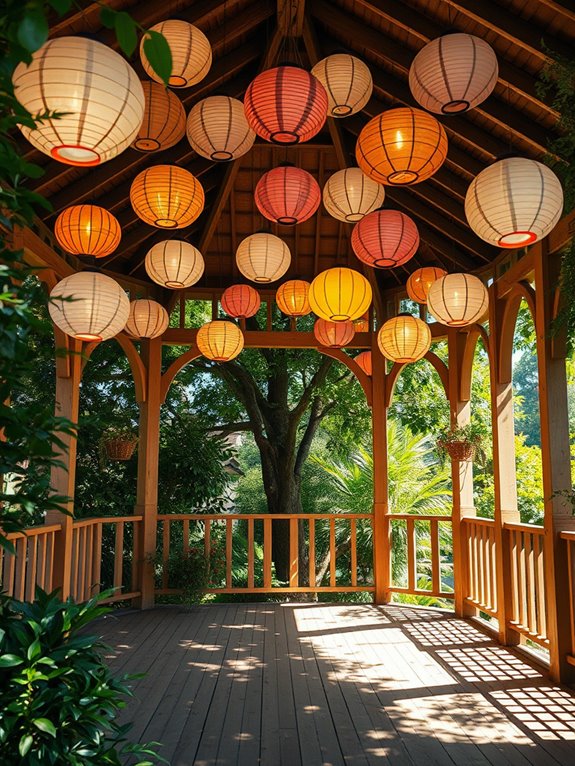 illuminated paper lanterns shining