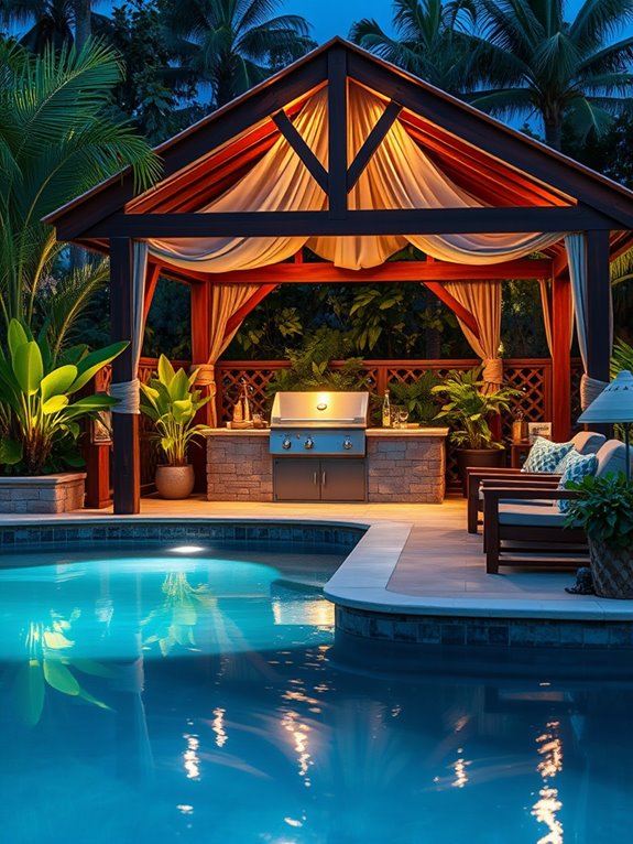 outdoor dining by pool