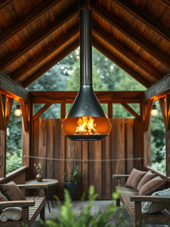 suspended fireplace in gazebo