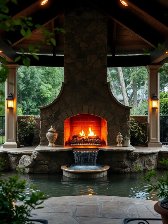 waterfall fireplace design feature