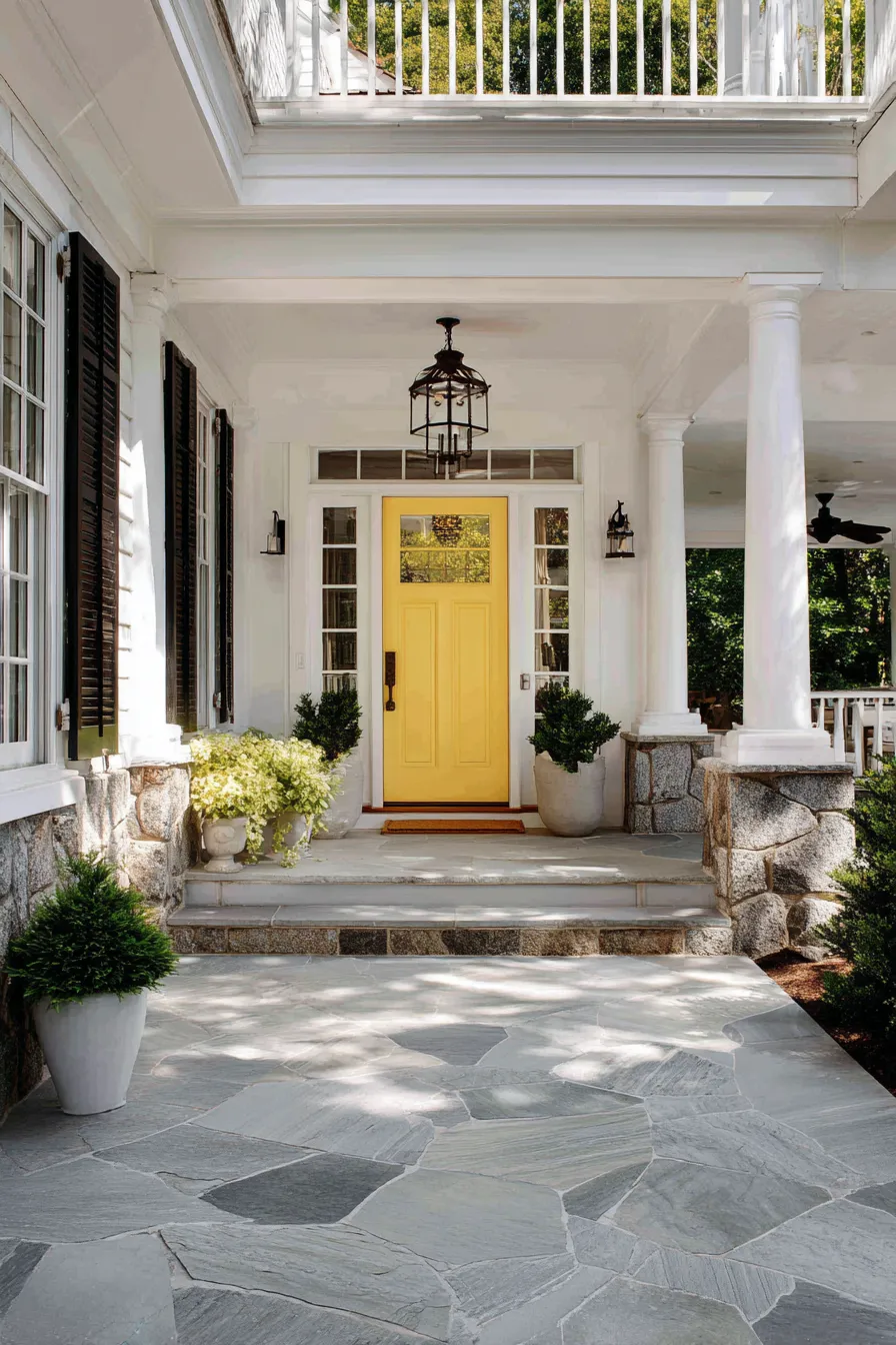Cheerful Yellow Door Front Porch Ideas That Feel Bright (10)_result