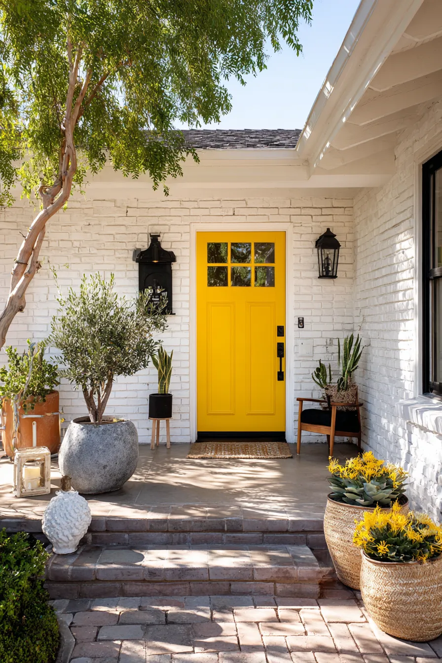 Cheerful Yellow Door Front Porch Ideas That Feel Bright (14)_result