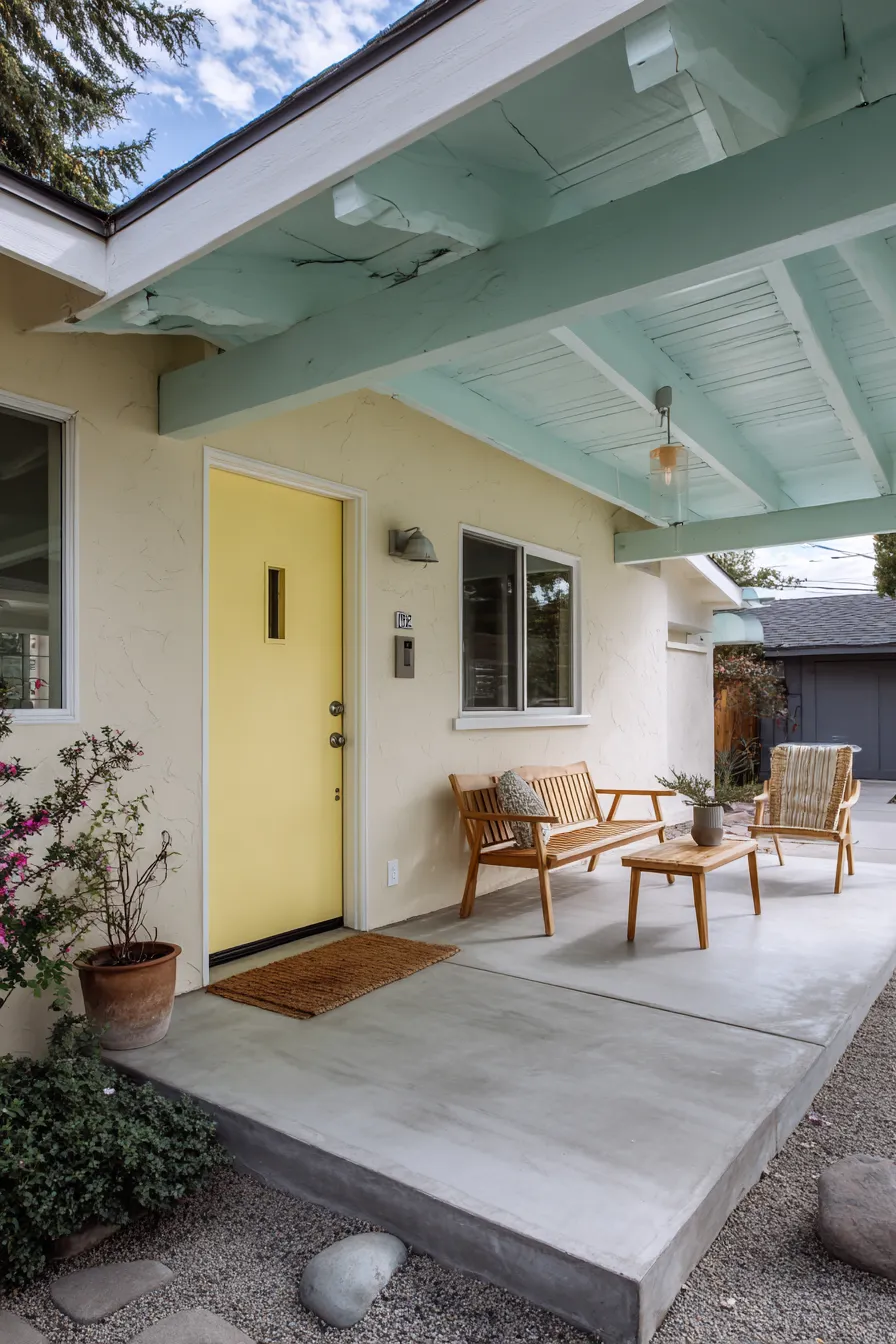 Cheerful Yellow Door Front Porch Ideas That Feel Bright (15)_result