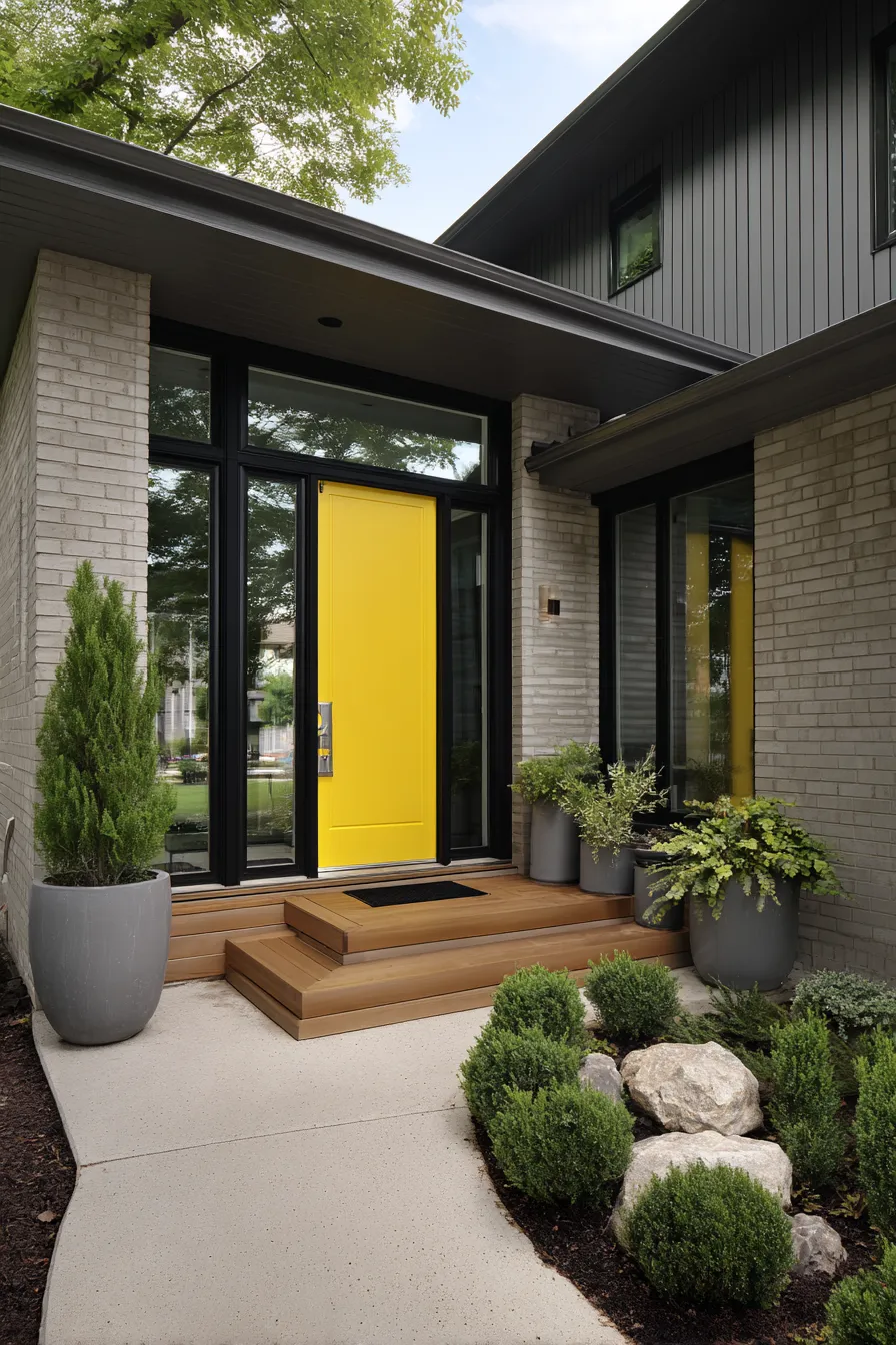 Cheerful Yellow Door Front Porch Ideas That Feel Bright (16)_result
