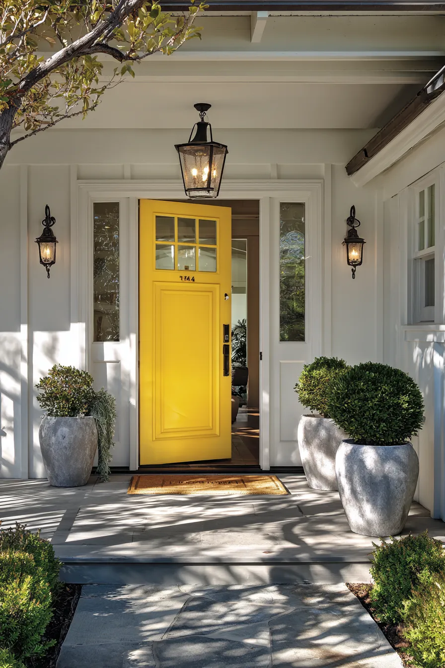 Cheerful Yellow Door Front Porch Ideas That Feel Bright (17)_result
