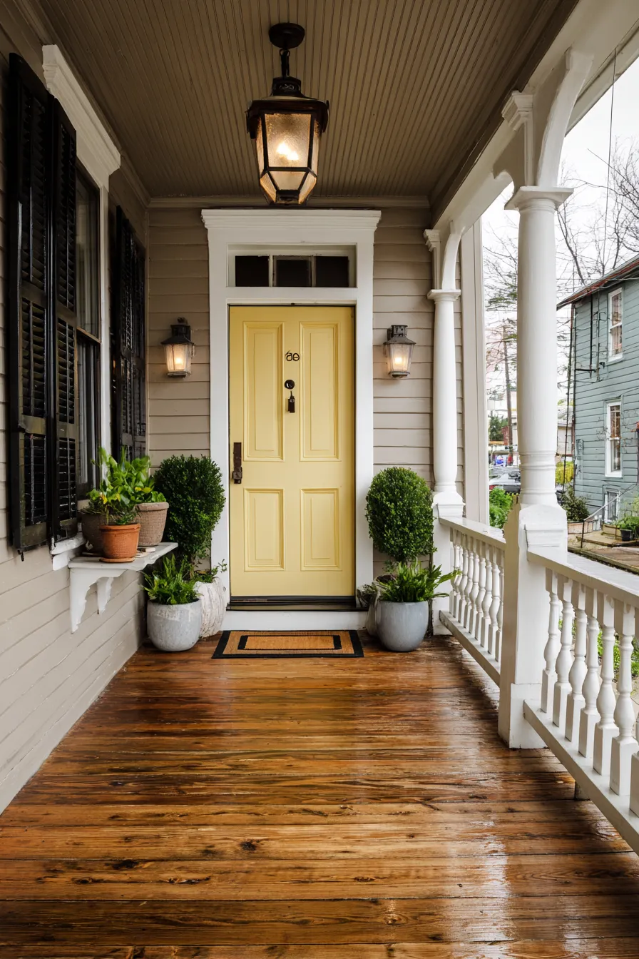 Cheerful Yellow Door Front Porch Ideas That Feel Bright (19)_result