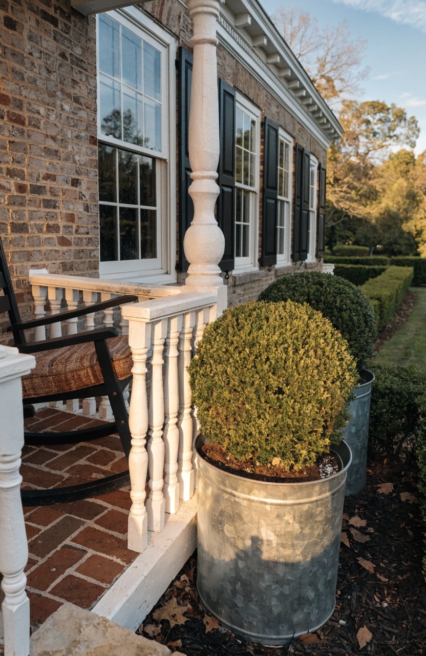 Boxwoods in Galvanized Buckets