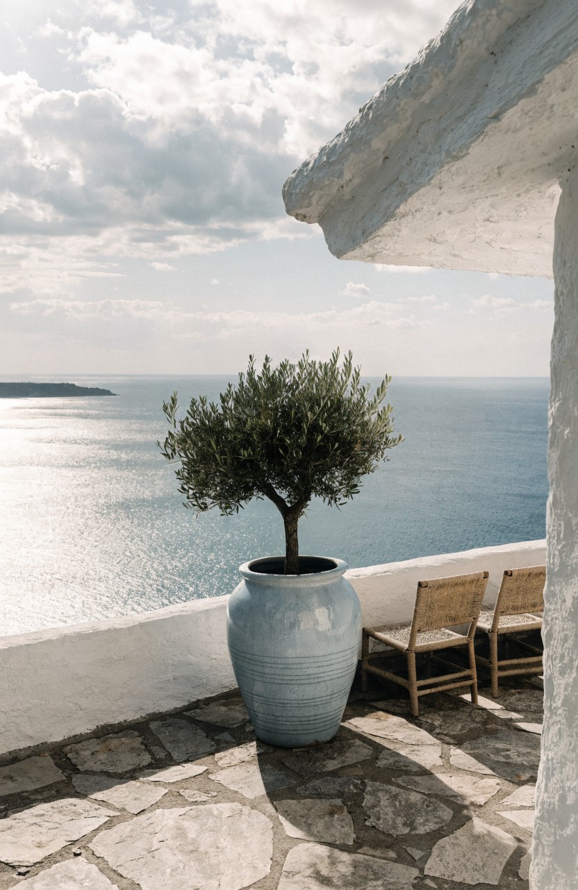 Large Potted Trees on Balconies