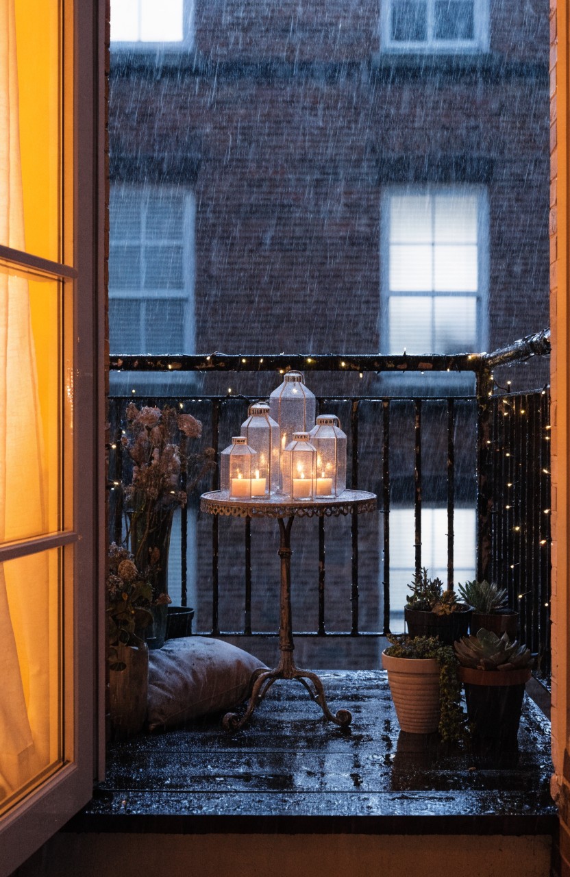 Lanterns on a Balcony Table