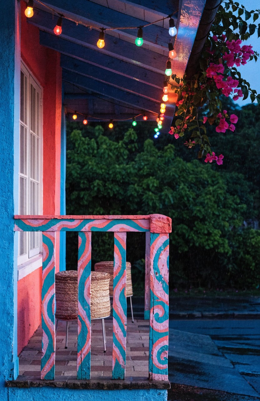 String Lights Under Porch Eaves