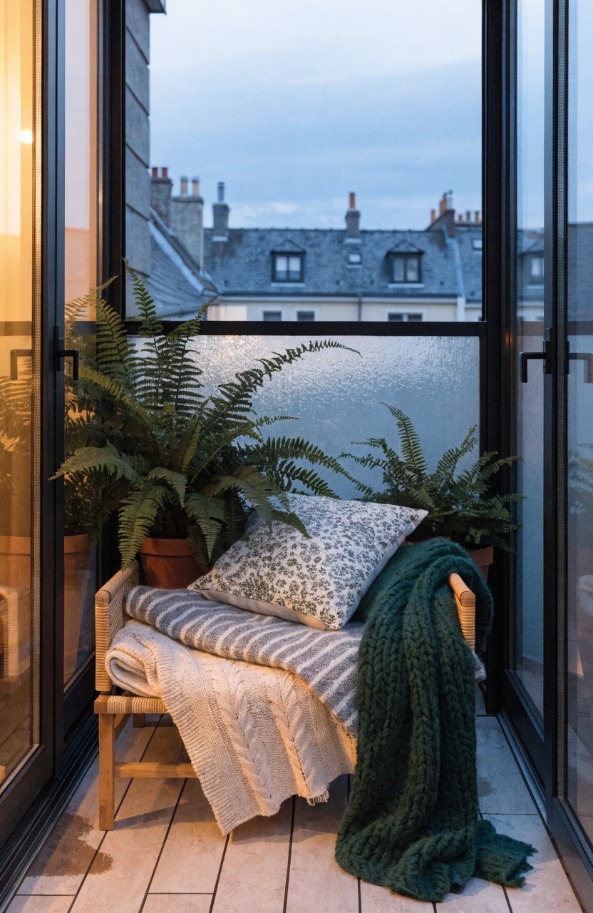 Cozy Balcony Bench Setup