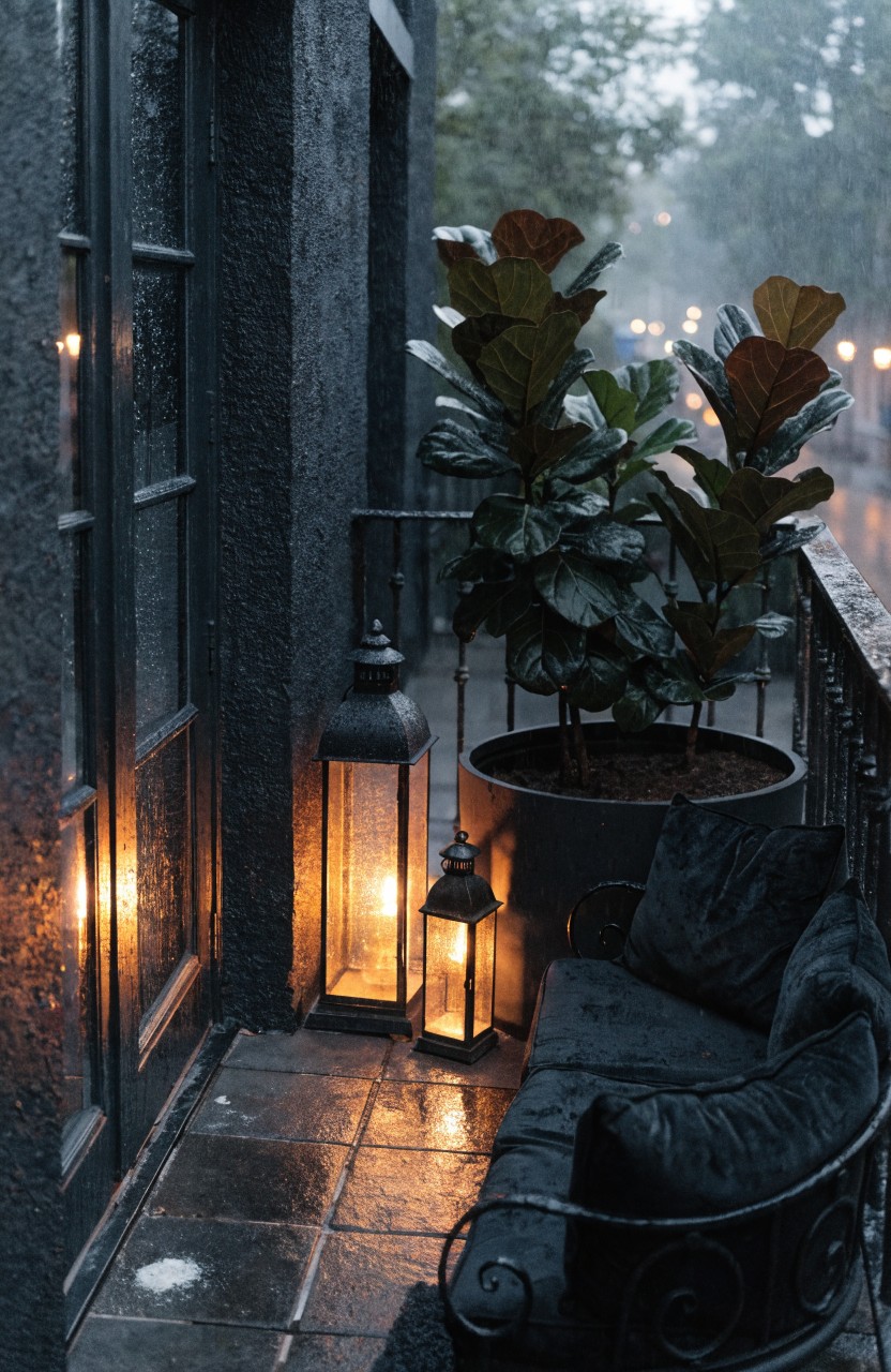 Balcony Lighting with Floor Lanterns