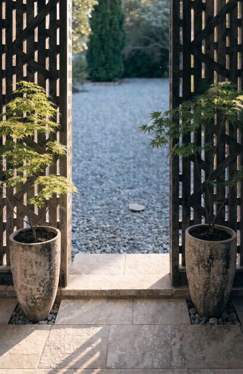 Potted Trees Beside the Entry