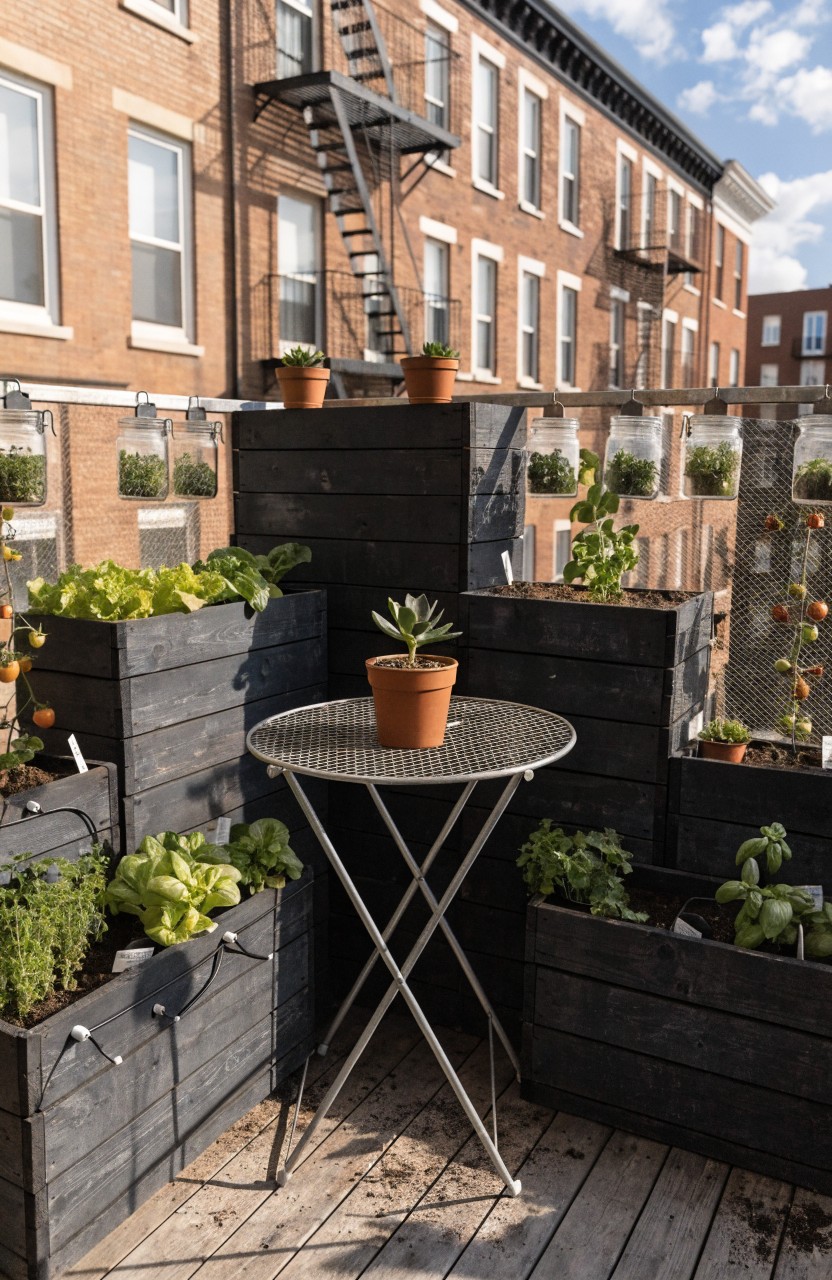 Stacked Crates for Balcony Gardens