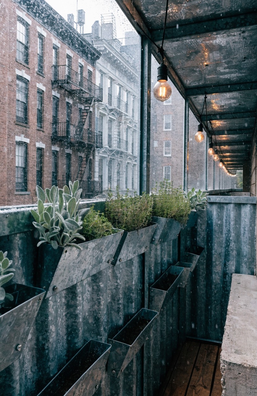 Vertical Metal Planters on Balcony Walls