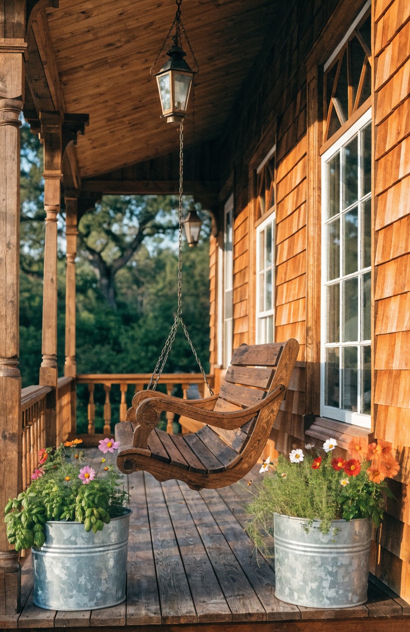 Porch Swing with Potted Plants