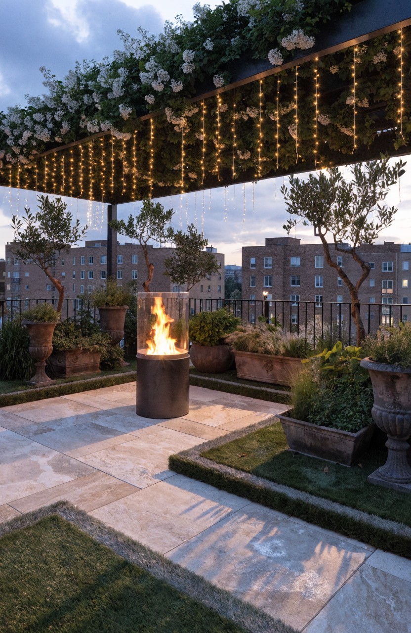 String Lights on a Balcony Pergola