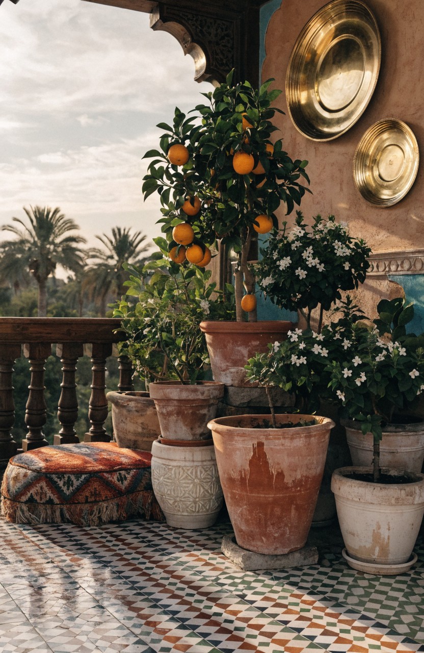Balconies Filled with Potted Citrus Trees