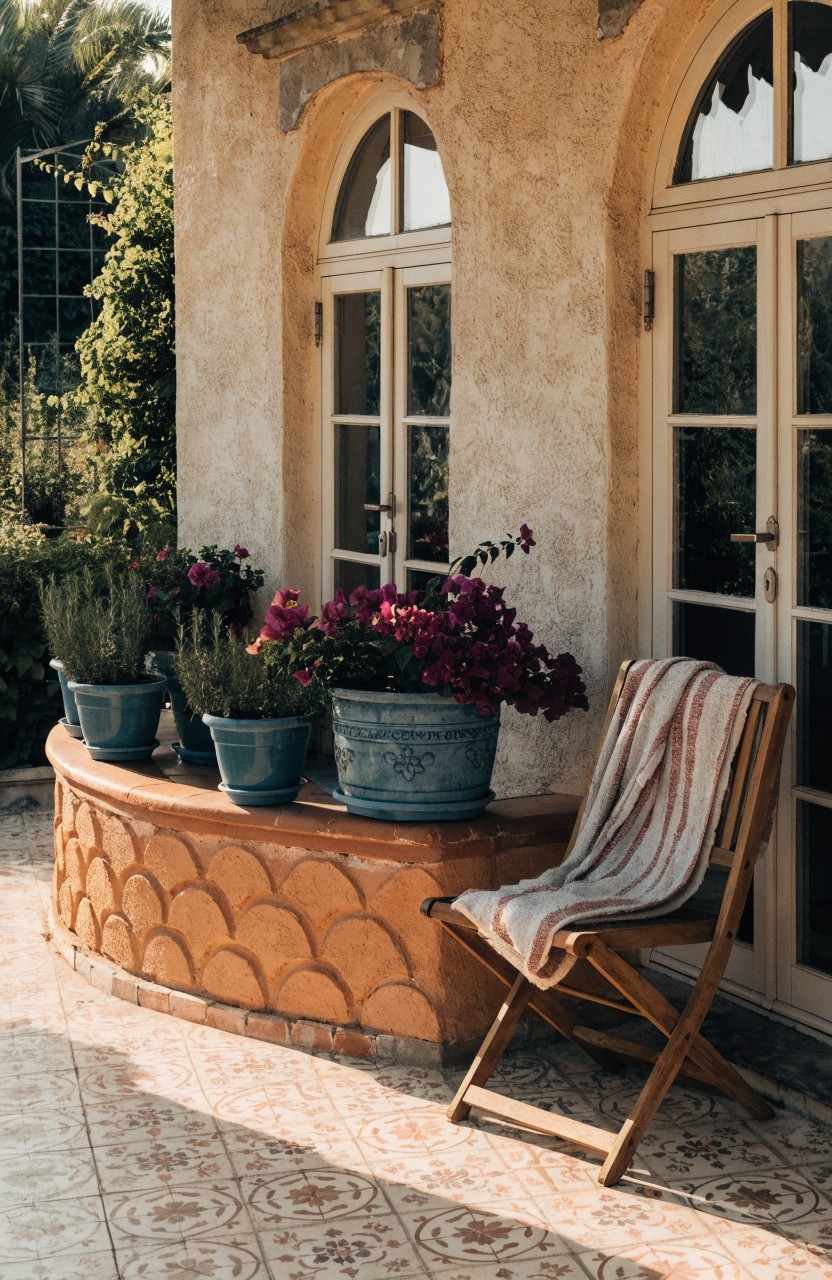 Curved Bench Seating with Planters