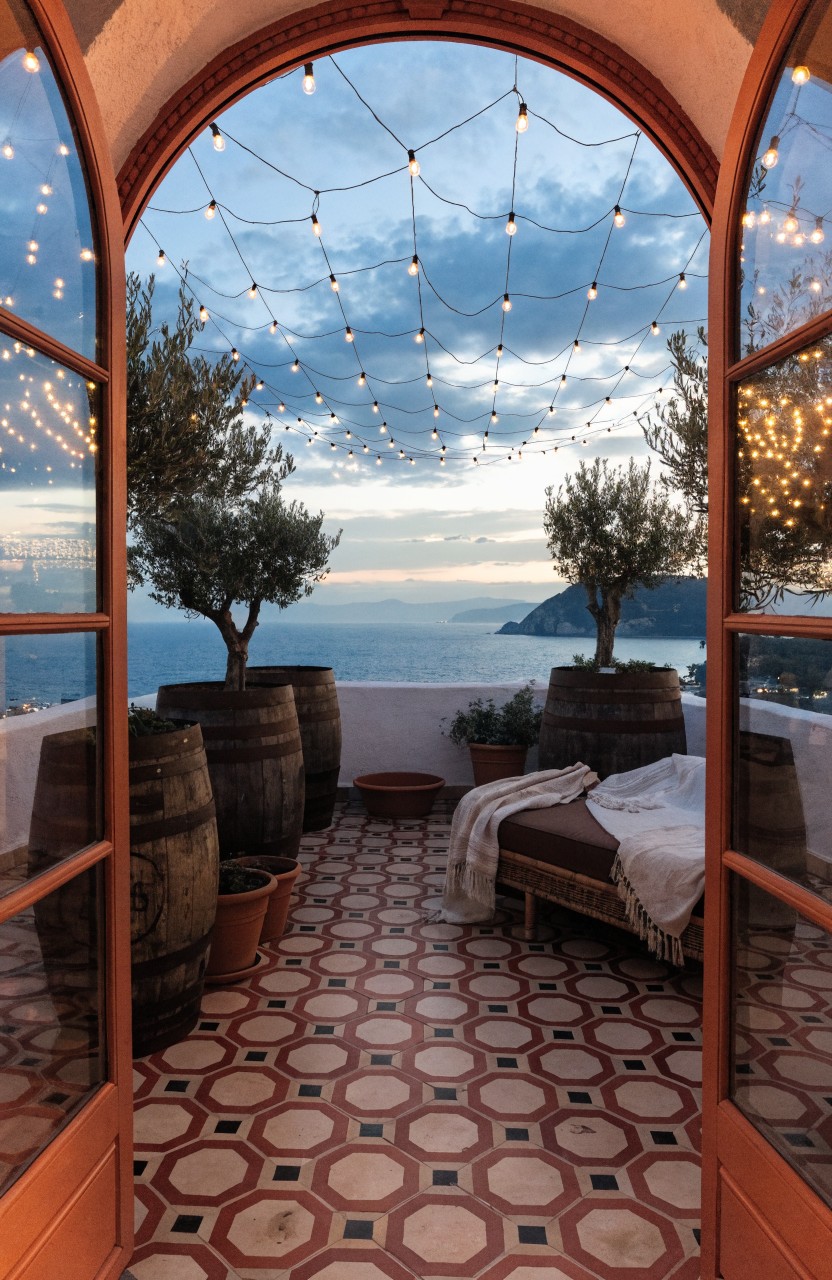Fairy Lights Over Arched Balconies