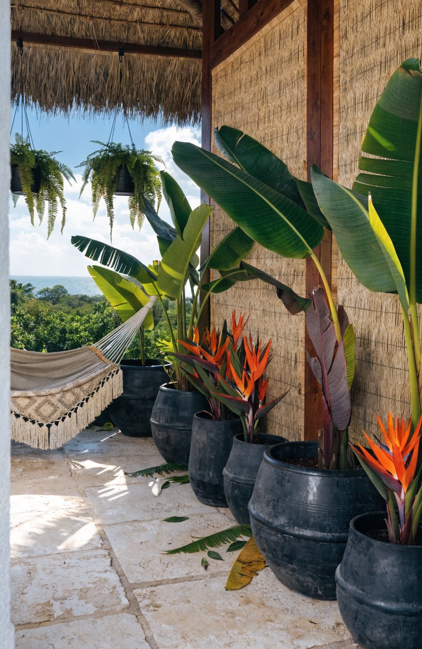 Large Potted Plants Line Balconies