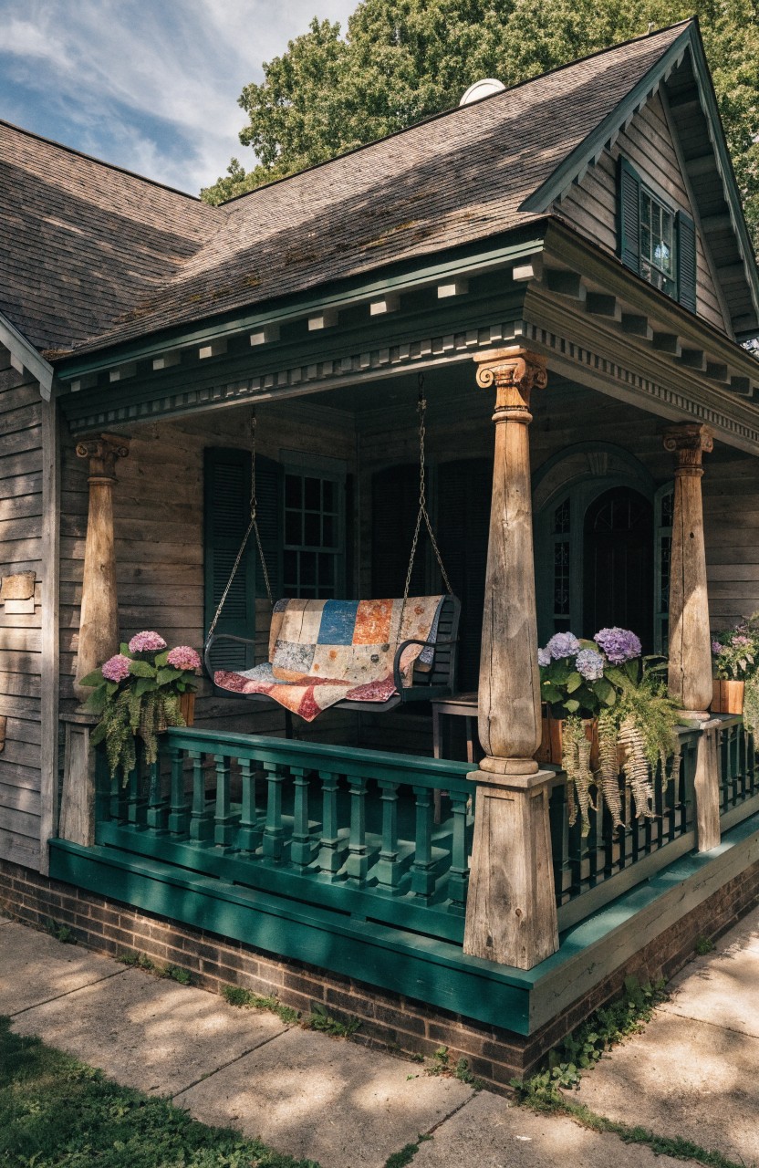 Porch Swing with Hanging Plants