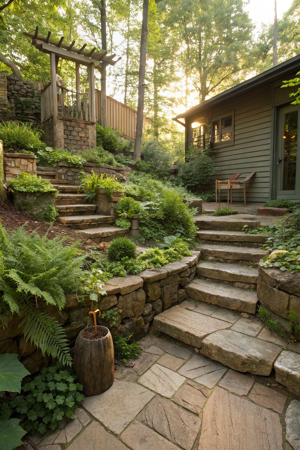Terraced Stone Steps for Sloped Yards