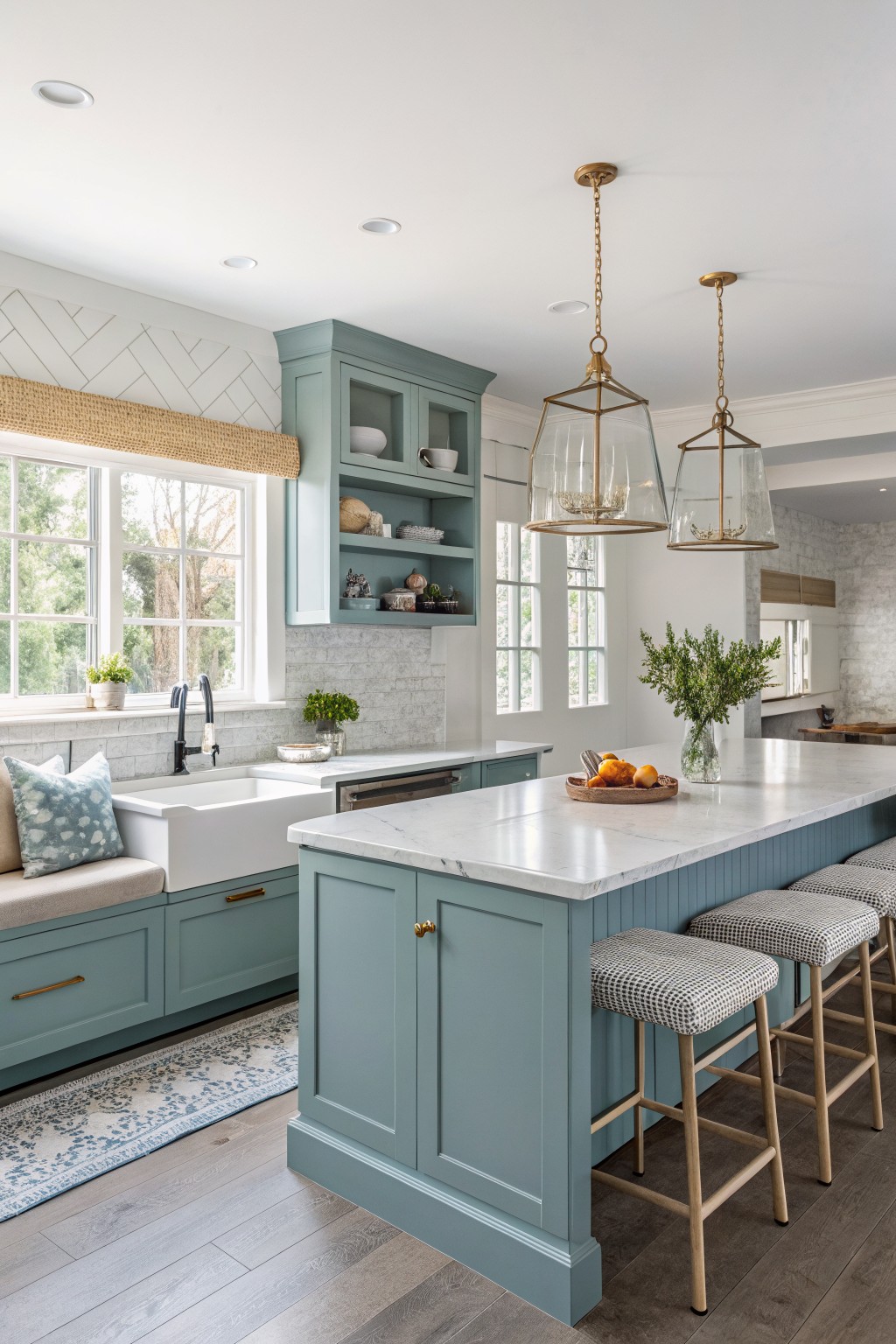 Soft Blue Green Cabinets