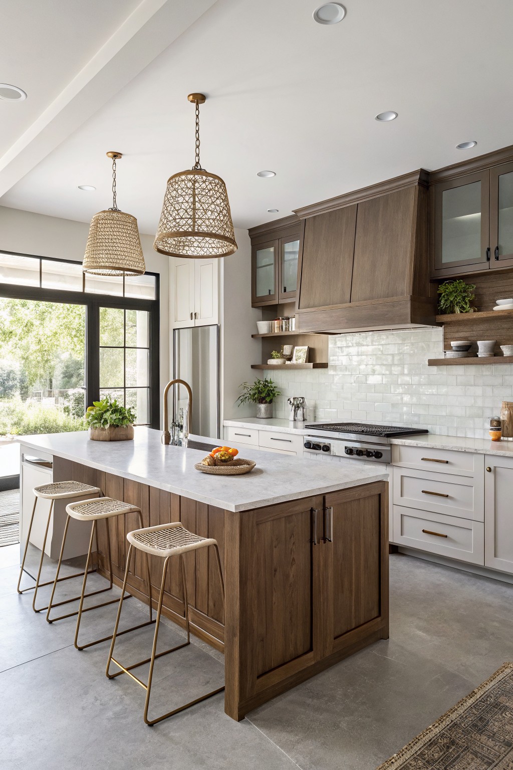 A kitchen featuring soft white walls alongside wood and white cabinetry.