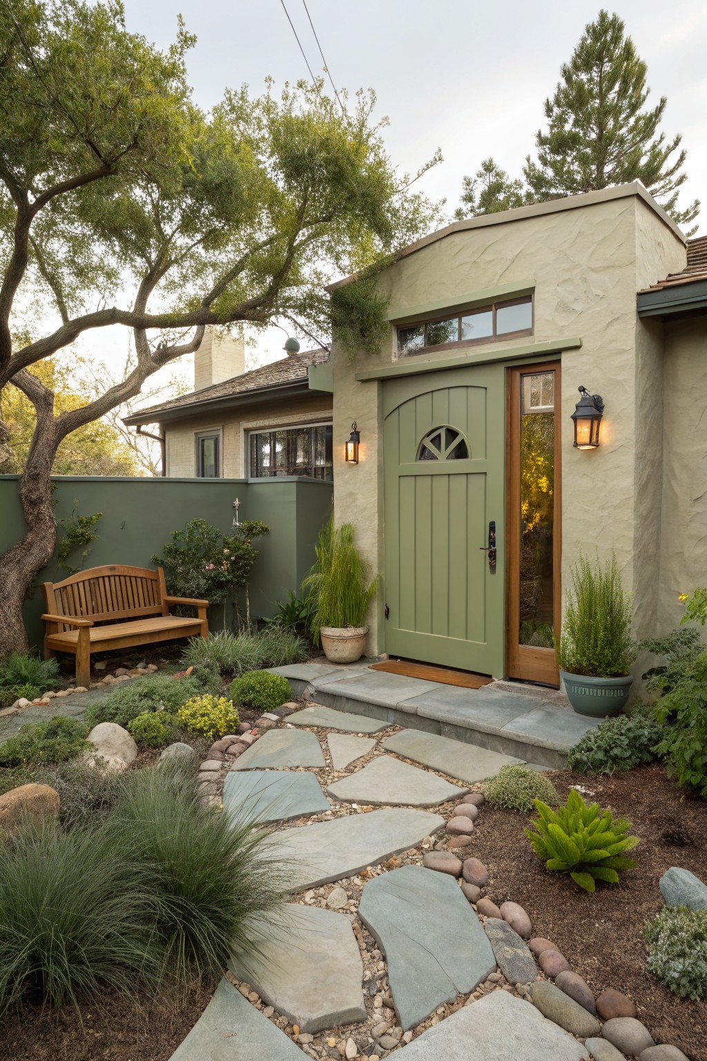 A Soft Green Door Connects the House to the Garden
