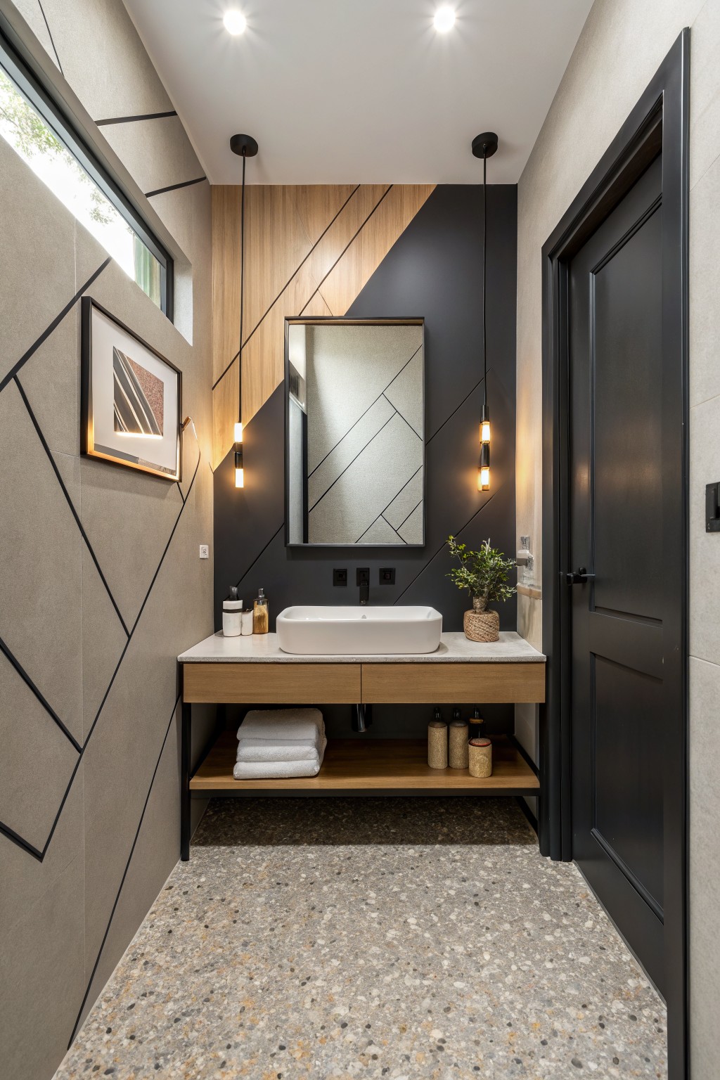 Deep charcoal accent walls