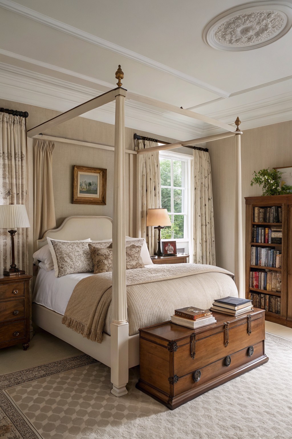 Bedroom walls painted in a soft greige neutral.