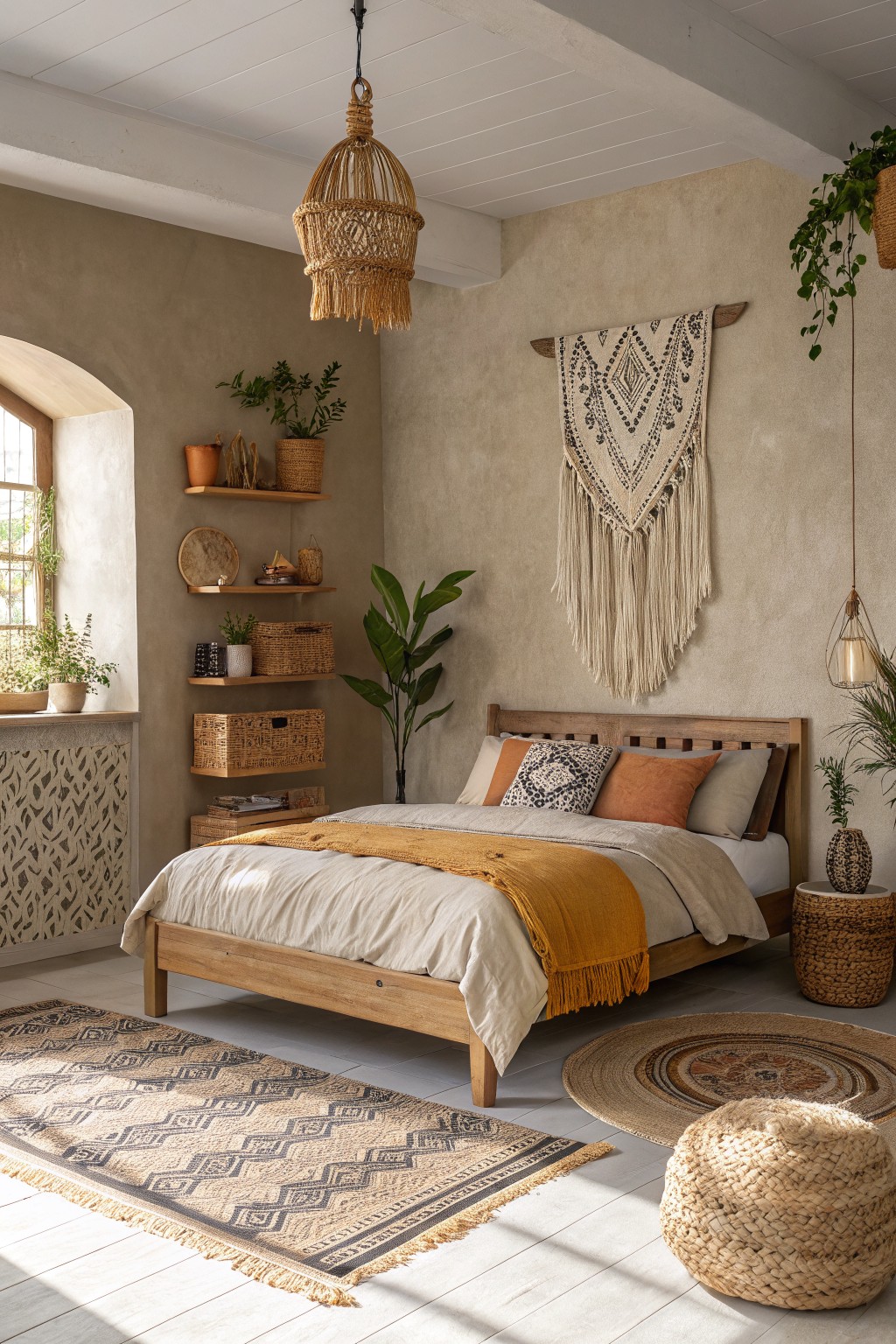 Bedroom walls painted in a soft greige neutral color.