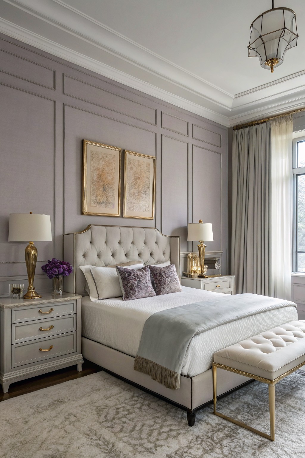 Bedroom walls painted in a soft muted gray.