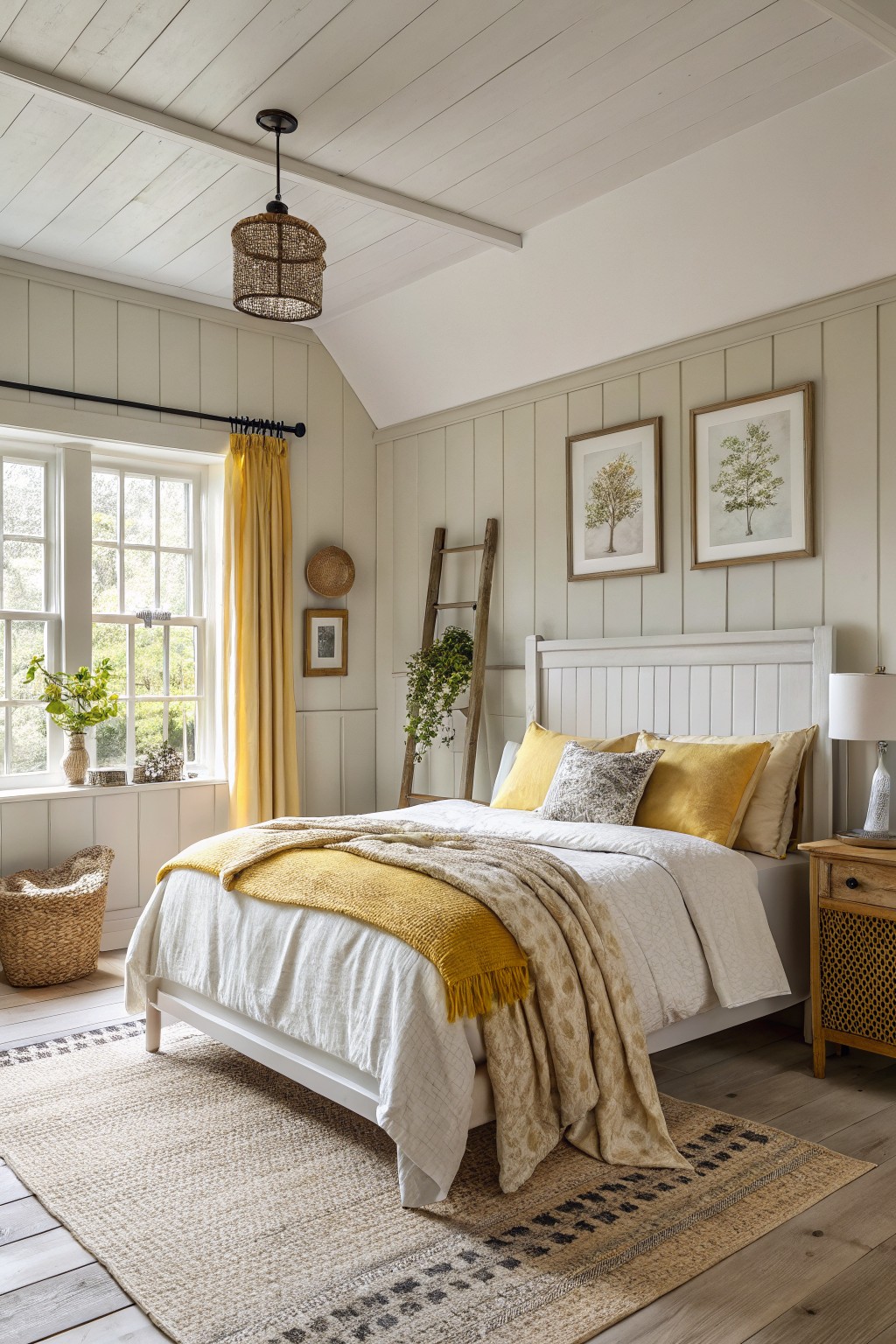 Light gray walls in a bedroom with white trim and wood flooring.