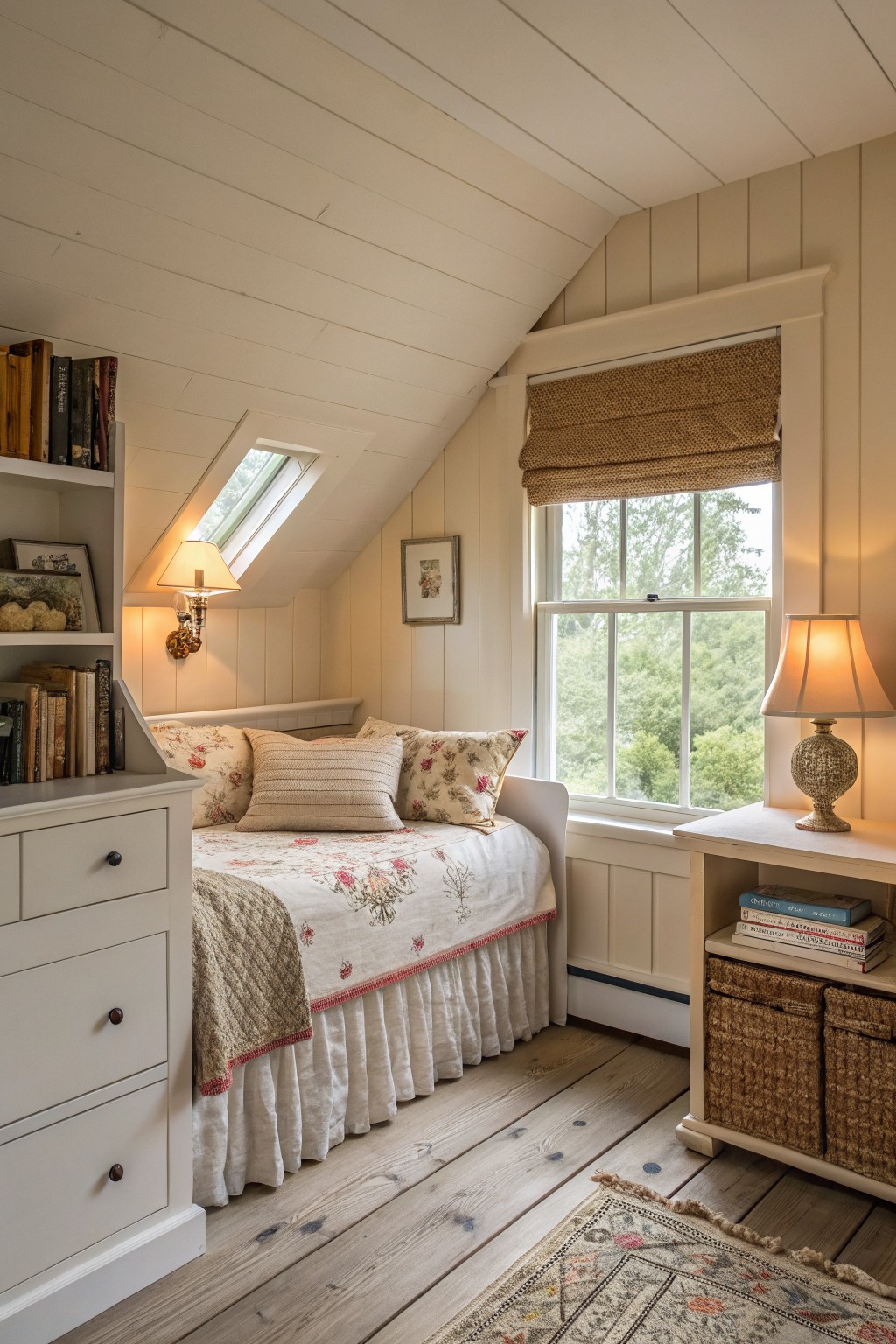 Bedroom walls painted a soft warm cream.
