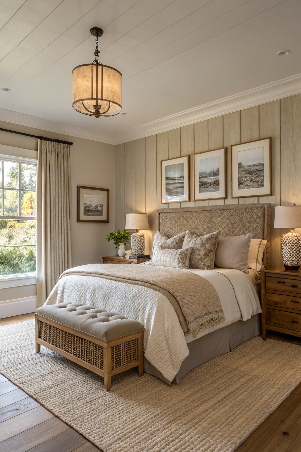 Bedroom walls painted in a soft warm greige.