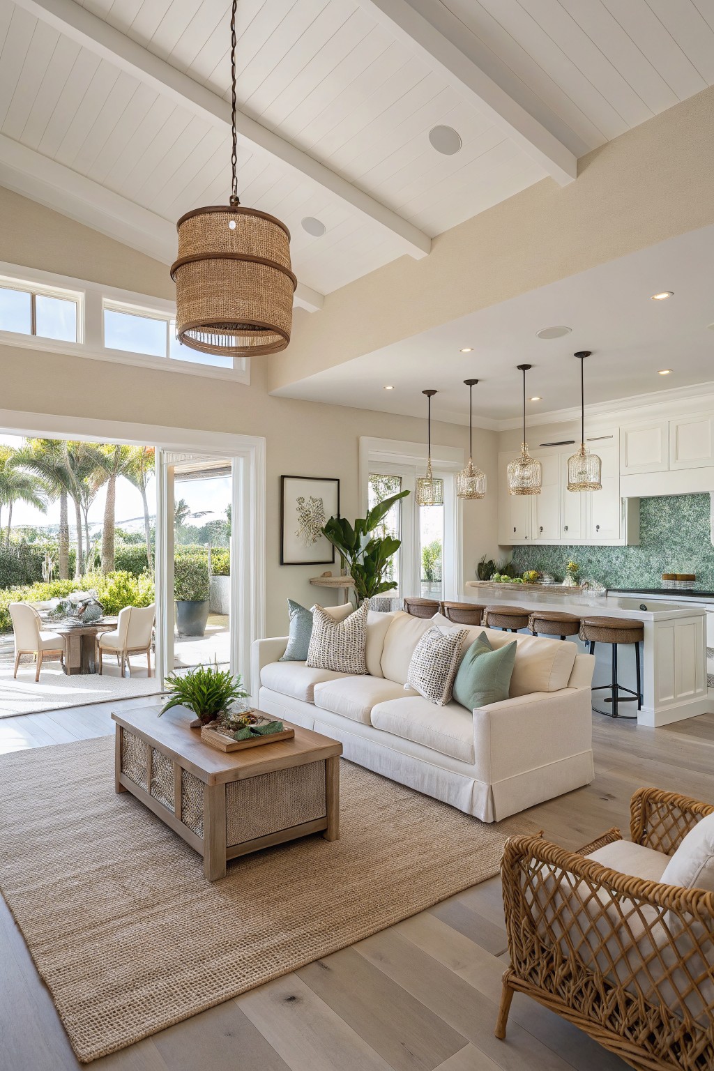 The walls in this open living area are painted a soft warm off-white.