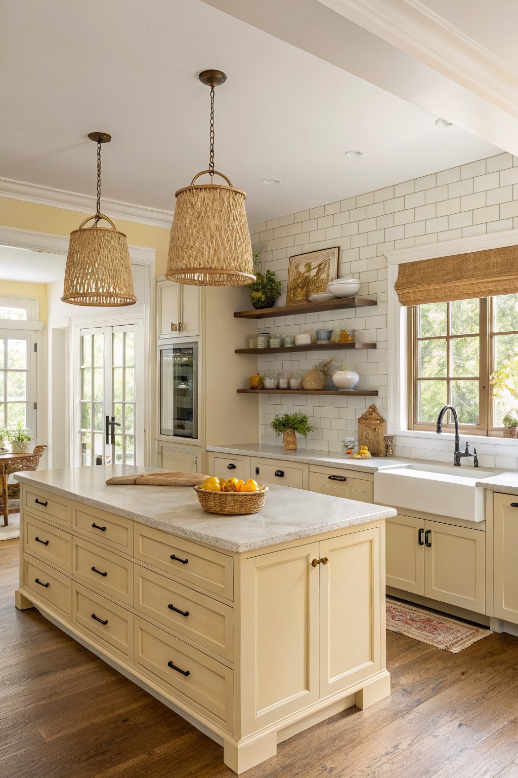 Kitchen with warm beige cabinets and a large central island.