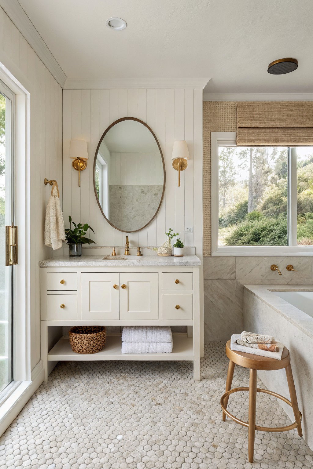 A bathroom with crisp white walls and a matching vanity cabinet.